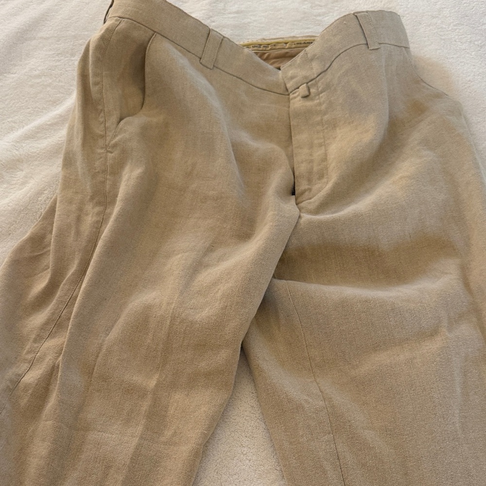 Men's Khaki Linen Blend Dress Pants